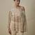 Beige satin plain blouse and pant paired with embroidered cape