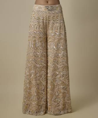 Beige satin embroidered pant and blouse paired with plain cape 4