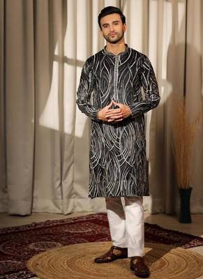 Black work viscose embroidered kurta for festive 1