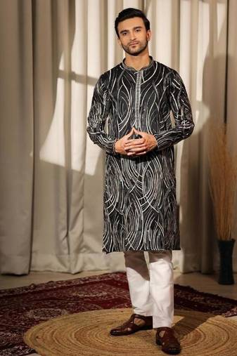 Black work viscose embroidered kurta for festive