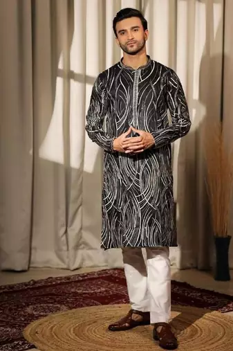 Black work viscose embroidered kurta for festive