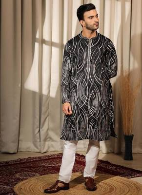 Black work viscose embroidered kurta for festive 3