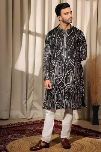 Black work viscose embroidered kurta for festive