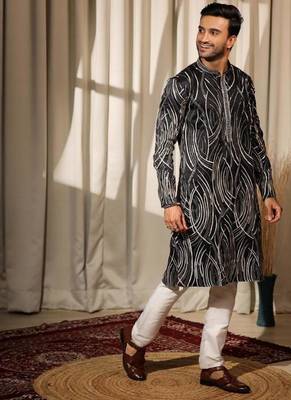 Black work viscose embroidered kurta for festive 4