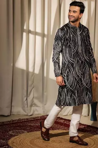 Black work viscose embroidered kurta for festive