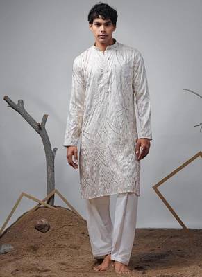 Off white work viscose embroidered kurta for festive 1