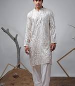 Off white work viscose embroidered kurta for festive