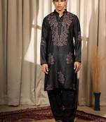 Black work greek satin embroidered kurta for festive