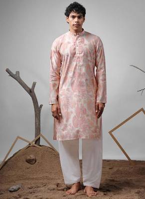 Pink work modal print kurta for festive 1