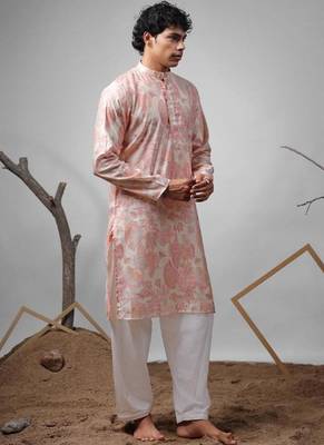 Pink work modal print kurta for festive 2