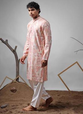 Pink work modal print kurta for festive 3