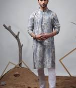 Blue work modal print kurta for festive
