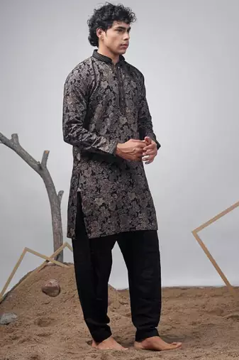 Black work modal print kurta for mehandi