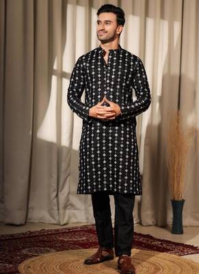Black work viscose embroidered kurta for mehandi 1