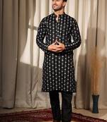 Black work viscose embroidered kurta for mehandi