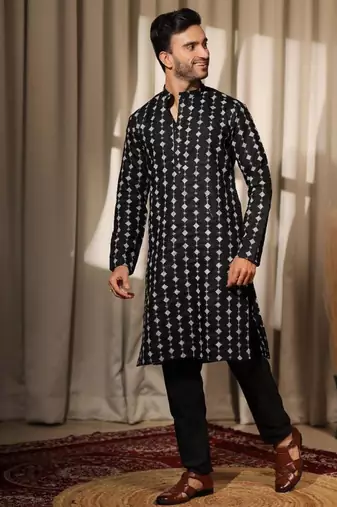 Black work viscose embroidered kurta for mehandi