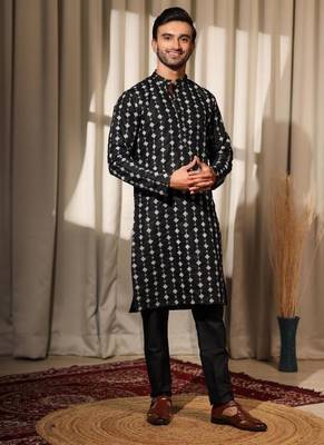 Black work viscose embroidered kurta for mehandi 3