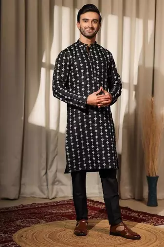 Black work viscose embroidered kurta for mehandi