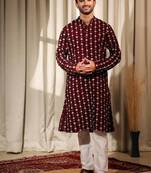 Maroon work viscose embroidered kurta for festive