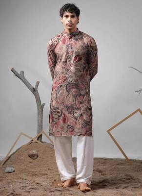 Multicolor work modal silk embroidered kurta for festive 1