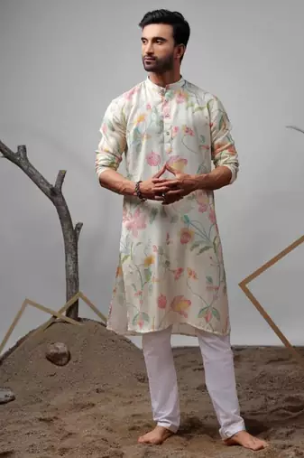 White work muslin embroidered kurta for festive