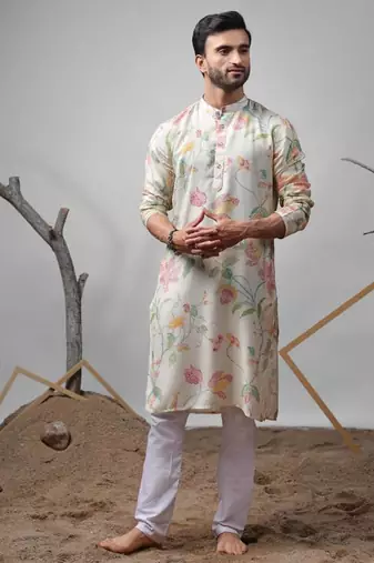 White work muslin embroidered kurta for festive