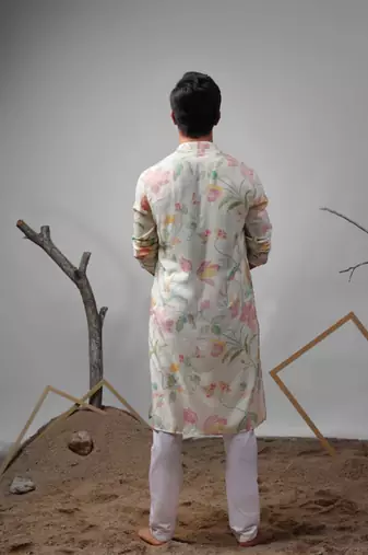 White work muslin embroidered kurta for festive