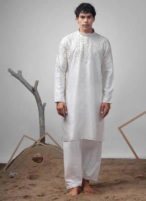 White work greek satin print kurta for mehandi 1