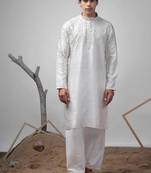 White work greek satin print kurta for mehandi