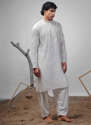 White work greek satin print kurta for mehandi 2