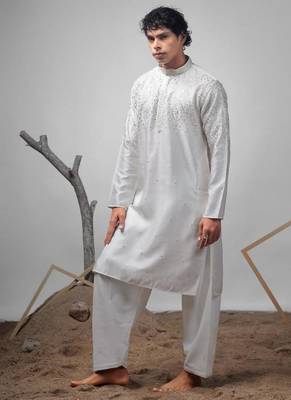 White work greek satin print kurta for mehandi 3