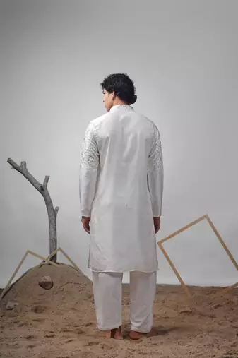 White work greek satin print kurta for mehandi
