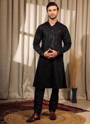 Black work rolex silk embroidered kurta 1