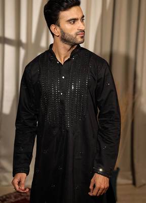 Black work rolex silk embroidered kurta 2