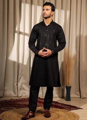 Black work rolex silk embroidered kurta 3
