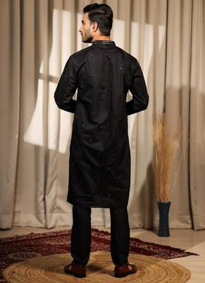 Black work rolex silk embroidered kurta 4