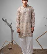 Cream work modal silk print kurta