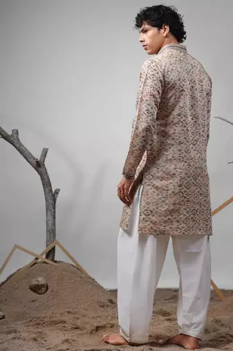 Cream work modal silk print kurta