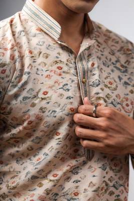 Cream work modal silk print kurta 4