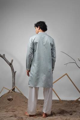Baby blue work rolex silk embroidered kurta 4