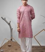 Pink work rolex silk embroidered kurta