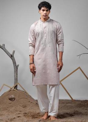 Pinkish grey work rolex silk embroidered kurta 1