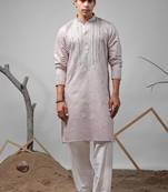 Pinkish grey work rolex silk embroidered kurta