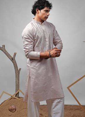 Pinkish grey work rolex silk embroidered kurta 2