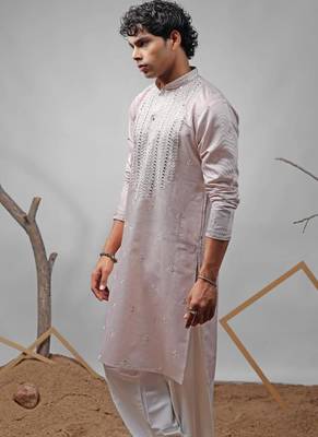 Pinkish grey work rolex silk embroidered kurta 3