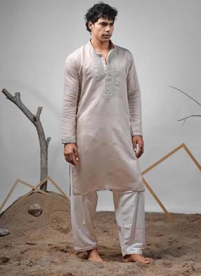 Brownish grey work rolex silk embroidered kurta 1