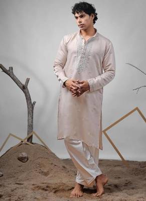 Brownish grey work rolex silk embroidered kurta 2