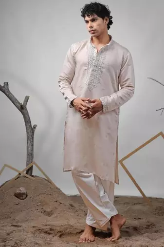 Brownish grey work rolex silk embroidered kurta