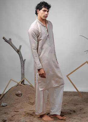 Brownish grey work rolex silk embroidered kurta 3