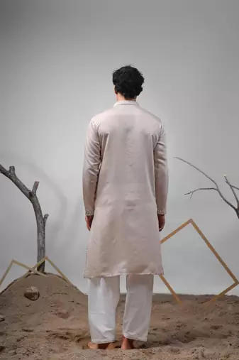 Brownish grey work rolex silk embroidered kurta